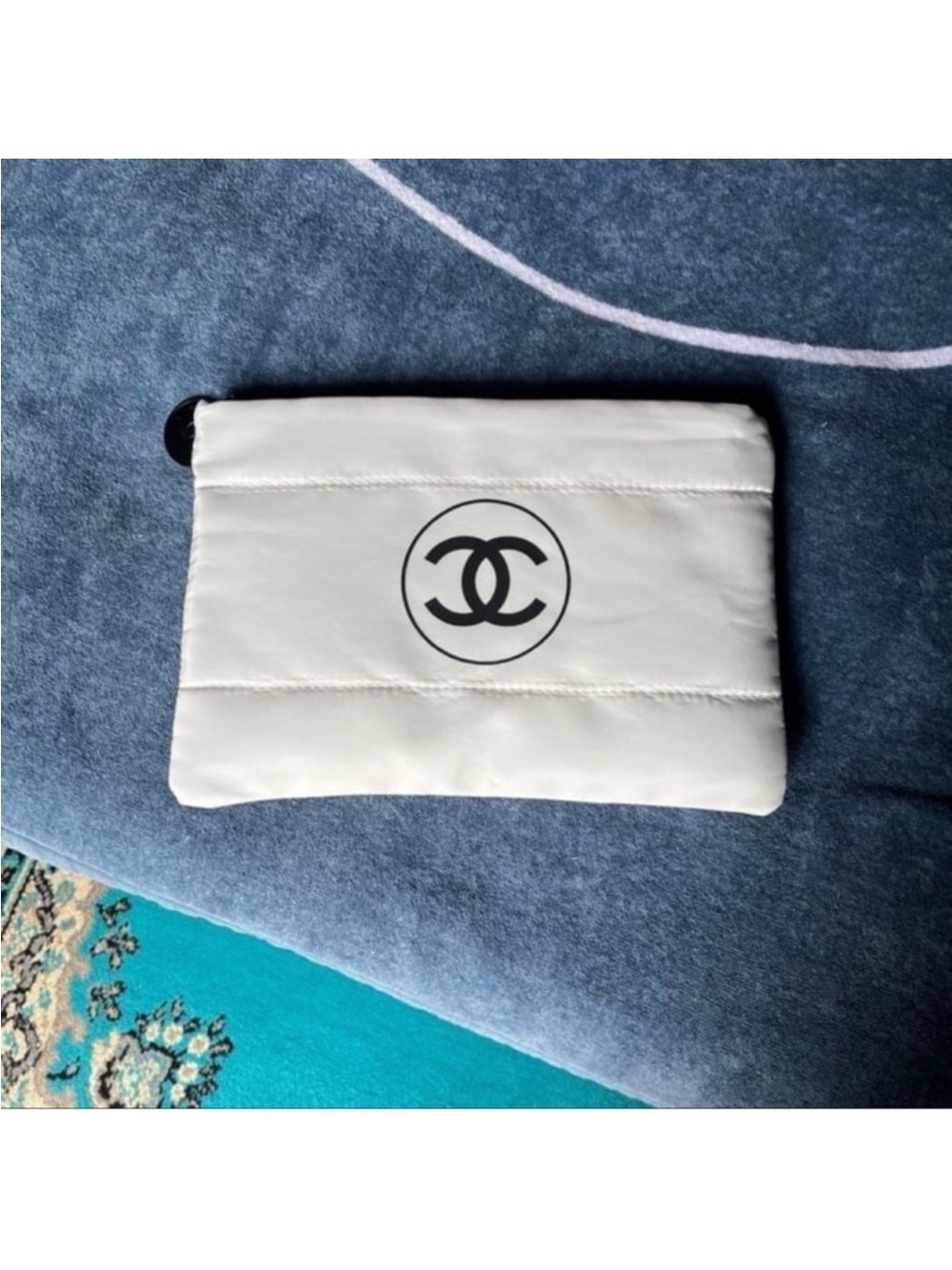 CHANEL White Quilted CC Logo Wristlet Pouch